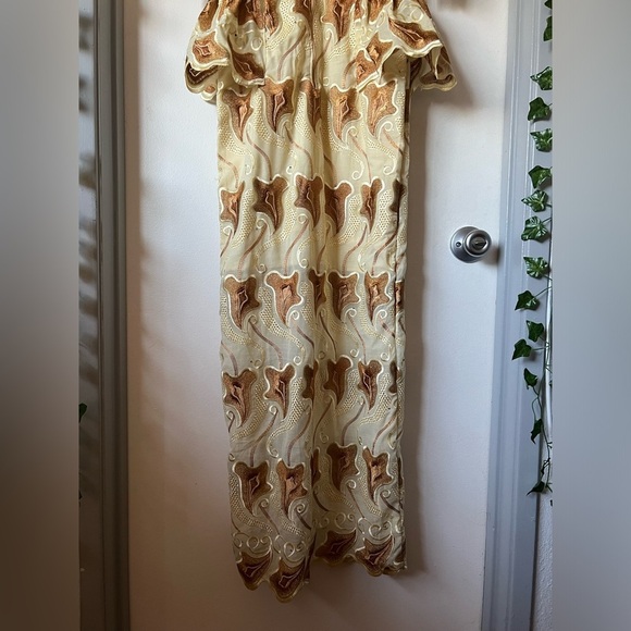 Handmade elegant women’s special occasion peplum gown in brown yellow Size S - Picture 10 of 14